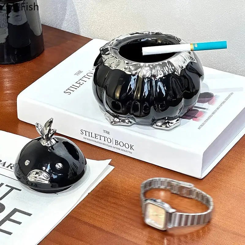 Black and silver garlic duck ceramic pumpkin ashtray living room decor
