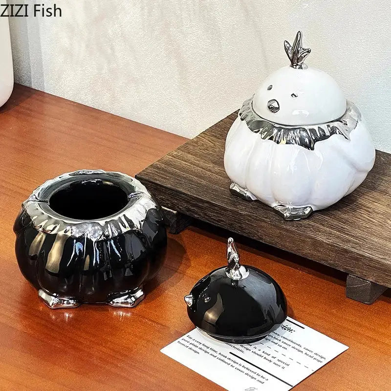 Black and silver garlic duck ceramic pumpkin ashtray living room decor
