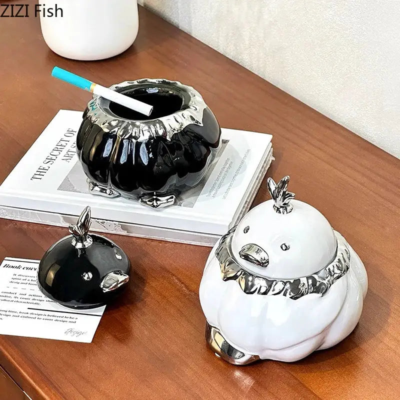 Black and silver garlic duck ceramic pumpkin ashtray living room decor