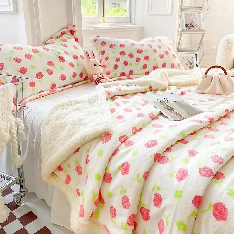 Black and white cartoon print cozy blanket bedroom sheep duvet set