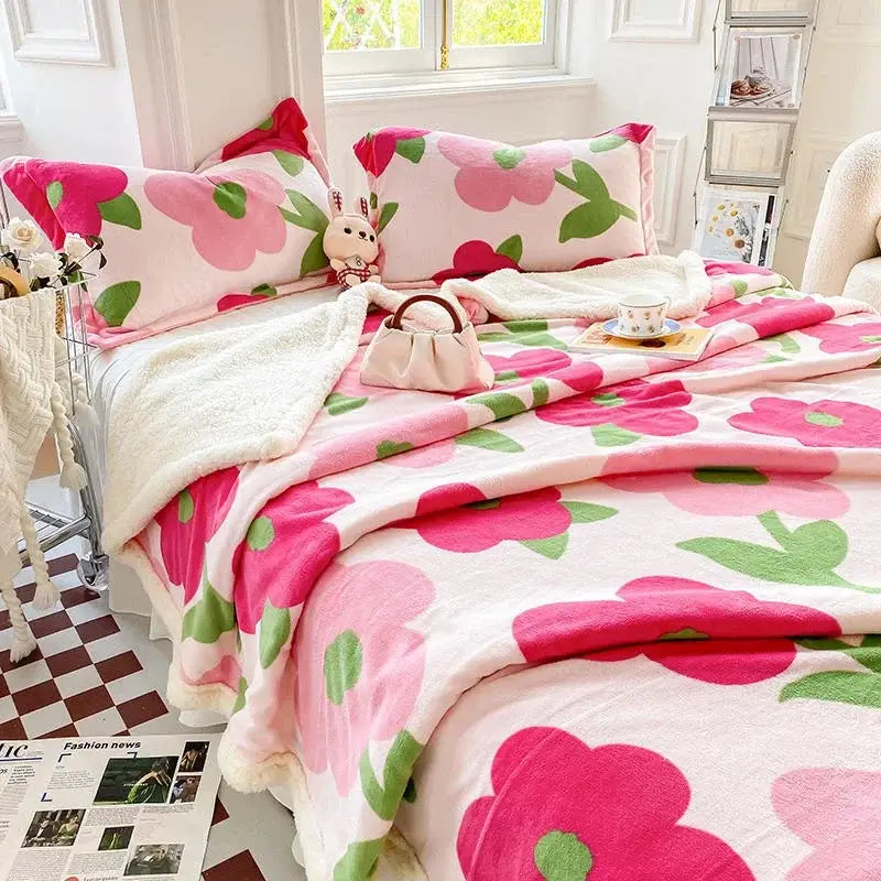 Black and white cartoon print cozy blanket bedroom sheep duvet set