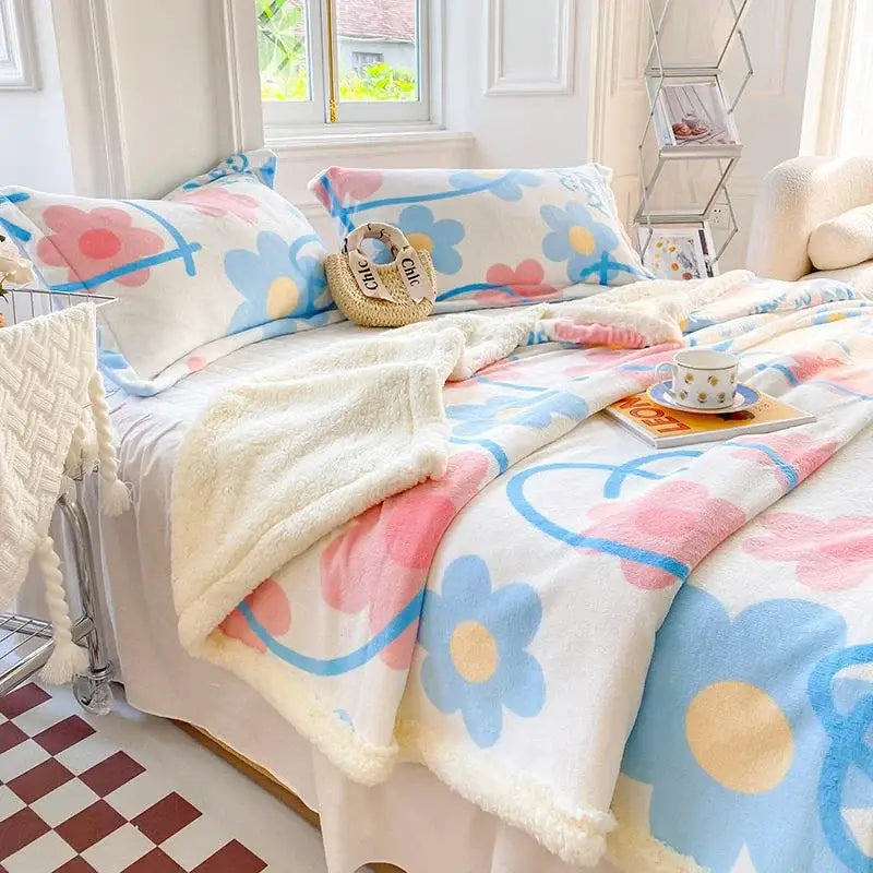 Black and white cartoon print cozy blanket bedroom sheep duvet set