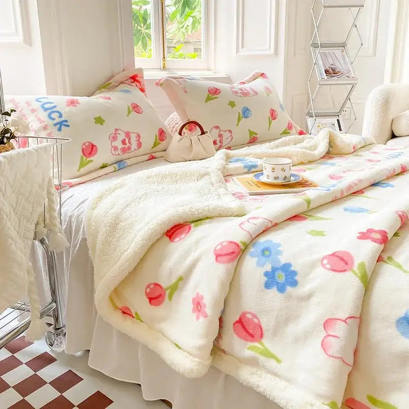 Black and white cartoon print cozy blanket bedroom sheep duvet set