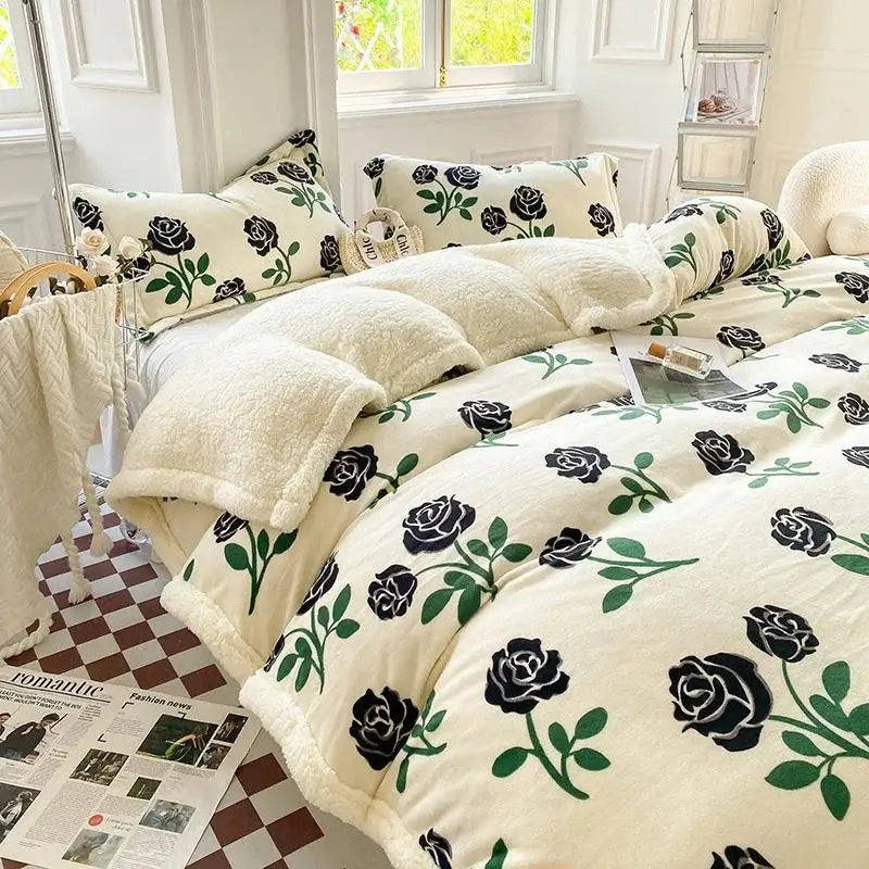 Black and white cartoon print cozy blanket bedroom sheep duvet set