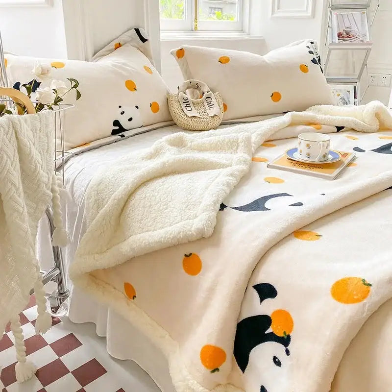 Black and white cartoon print cozy blanket bedroom sheep duvet set