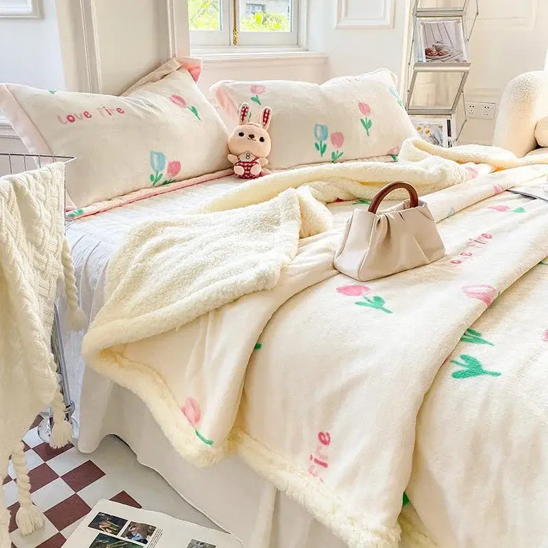Black and white cartoon print cozy blanket bedroom sheep duvet set