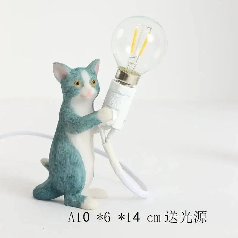 Black and white cat resin table lamp bedroom decor