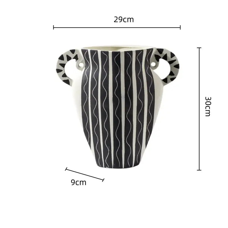 Black and white check geometric ceramic vase living room floral pot