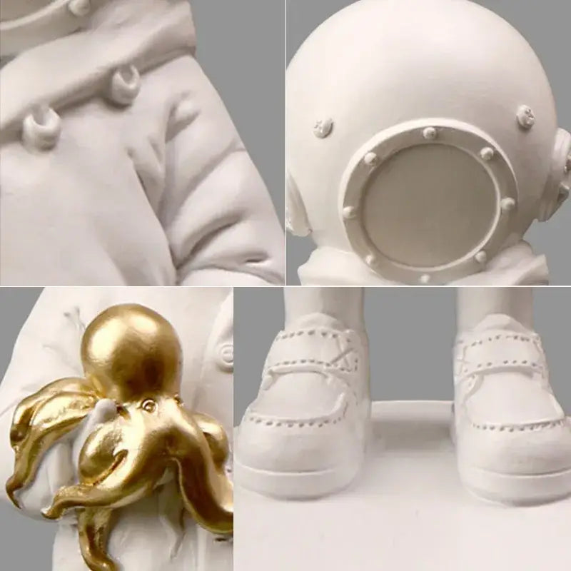 Black and white diver girl resin statue living room octopus decor