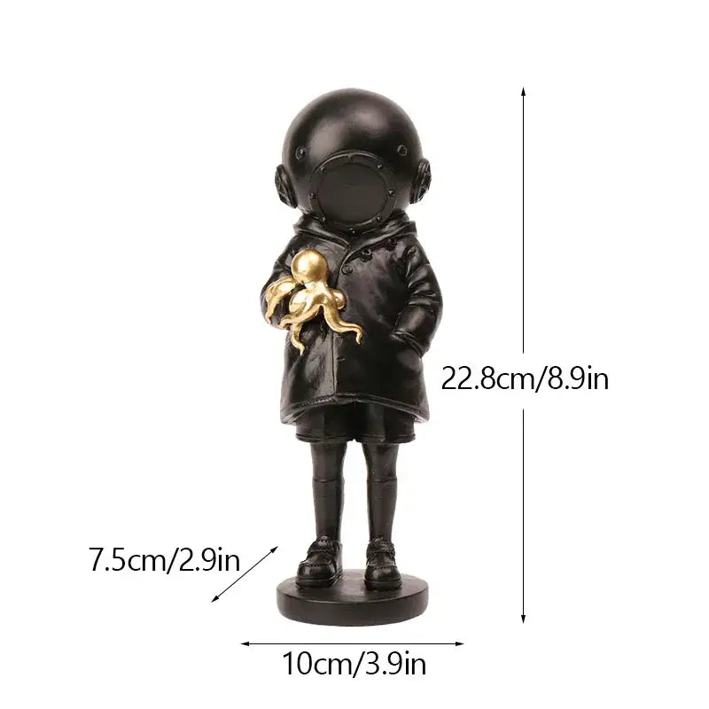 Black and white diver girl resin statue living room octopus decor