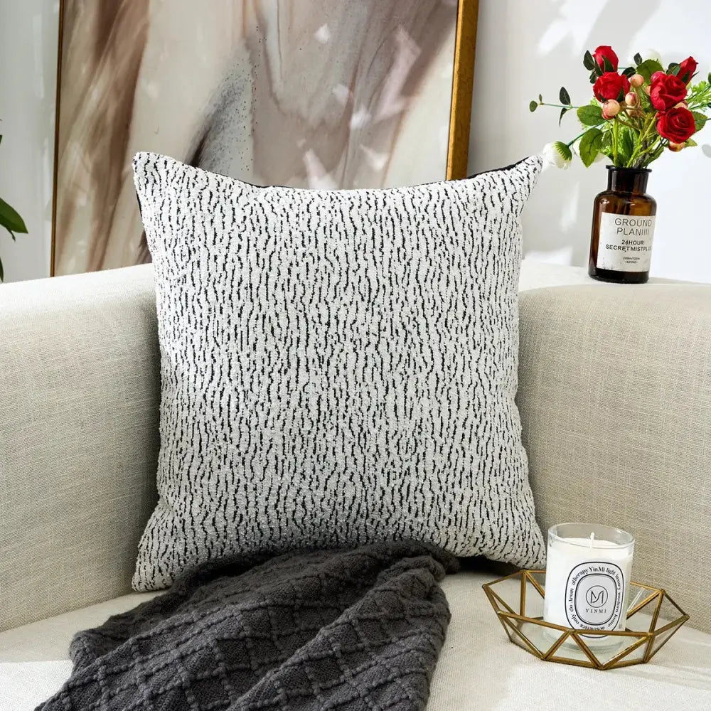 Black and white geometric chenille pillow cover living room decor