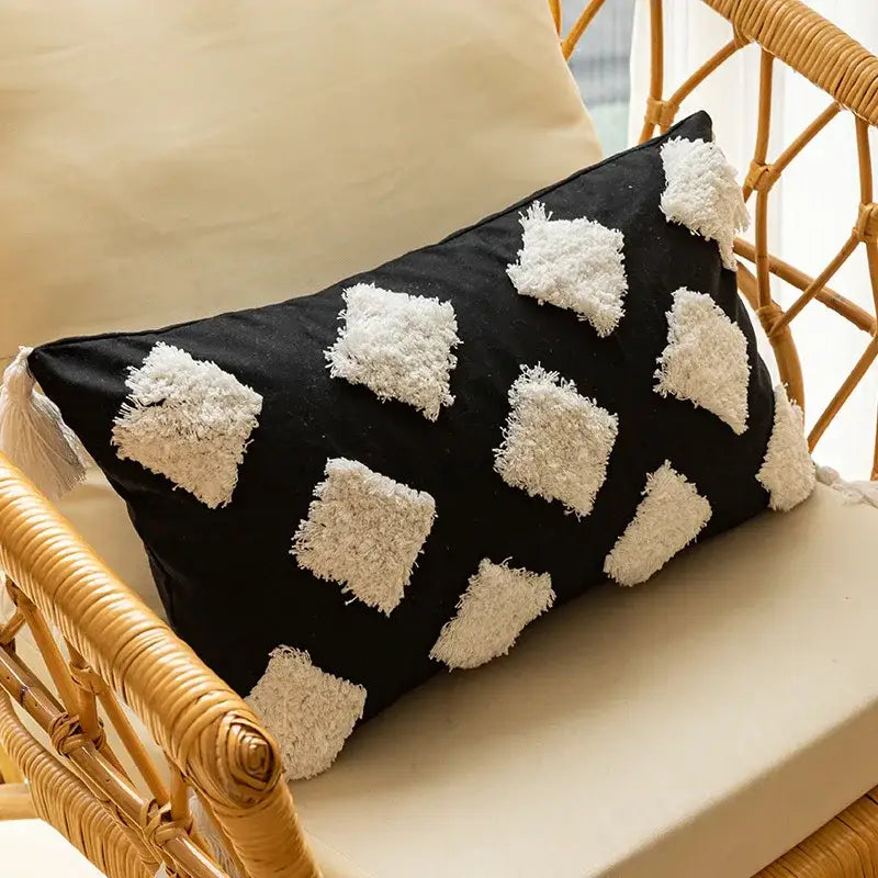 Black and white geometric embroidered cushion cover living room decor