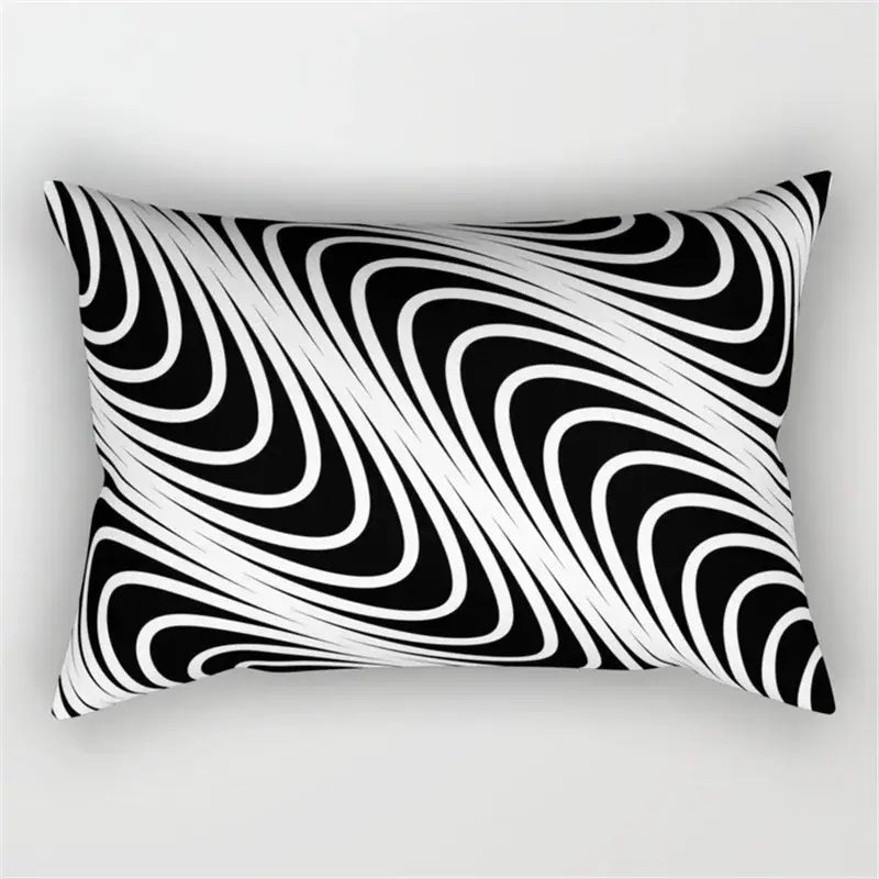 Black and white geometric wave line pillowcase set bedroom decor