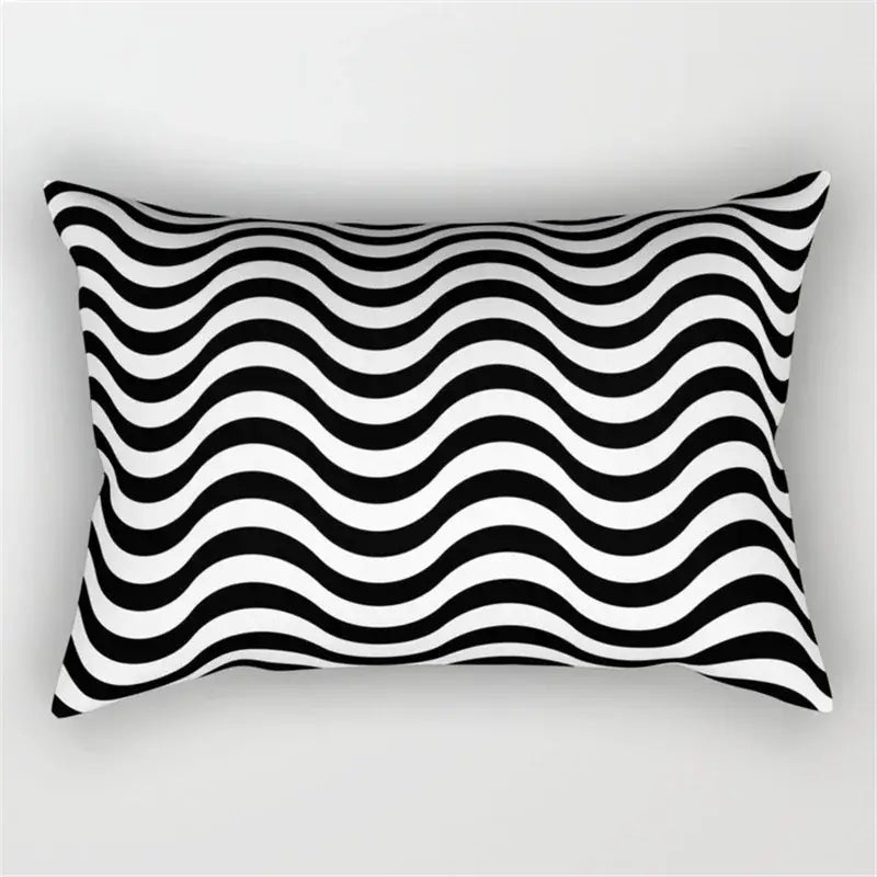 Black and white geometric wave line pillowcase set bedroom decor