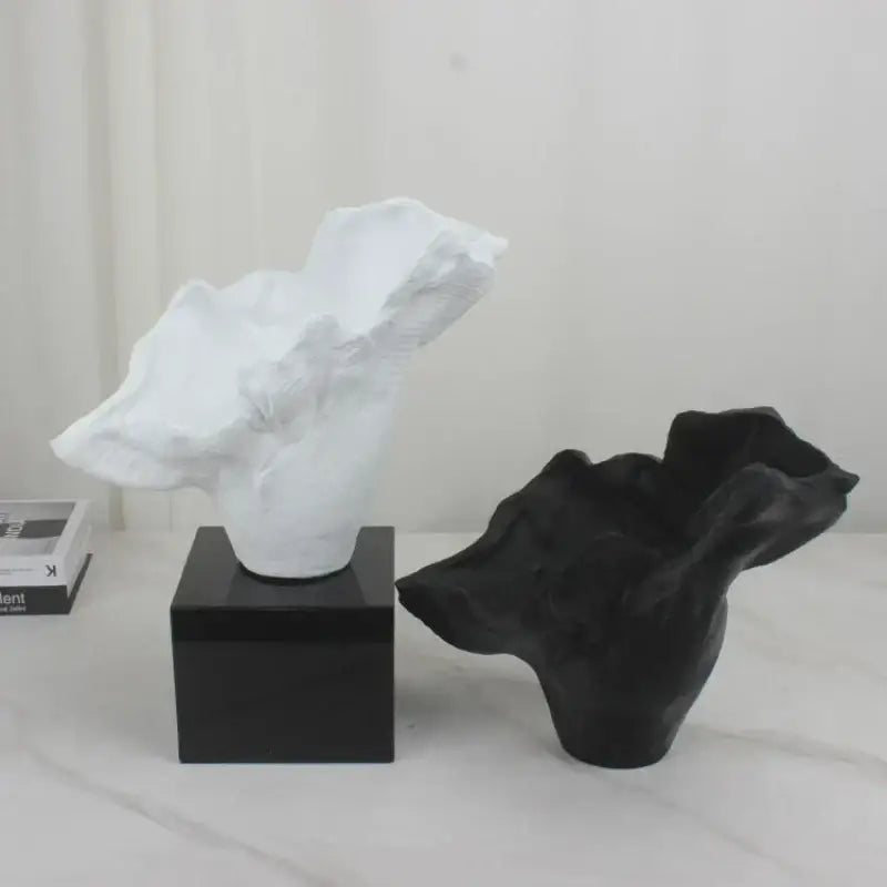 Black and white irregular resin flower vase living room sculpture