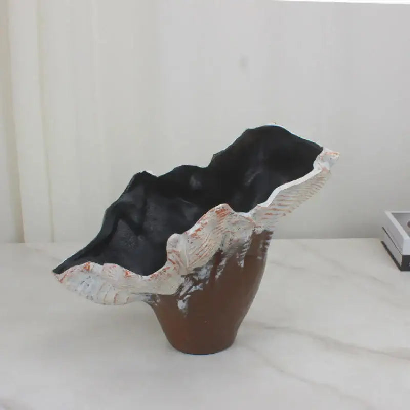 Black and white irregular resin flower vase living room sculpture