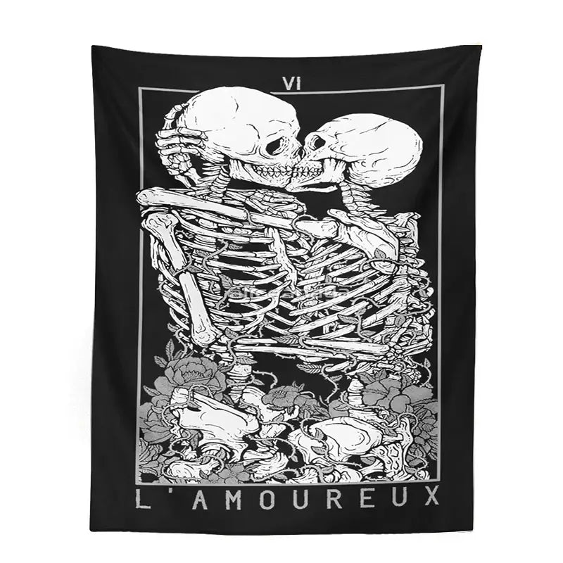 Black and white kissing lovers tarot tapestry bedroom wall decor