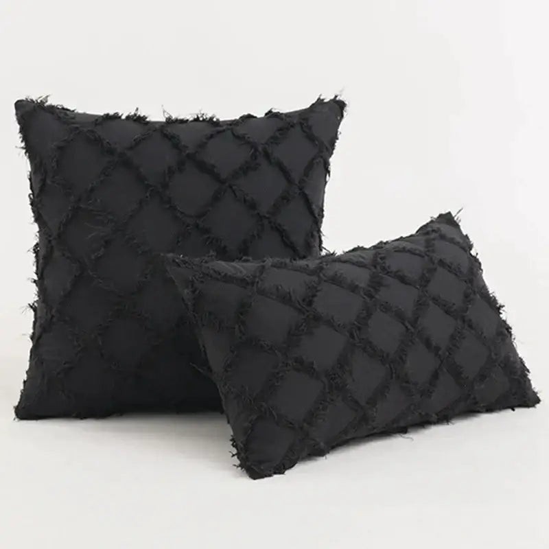 Black boho lumbar pillow cover bedroom textured woven decor