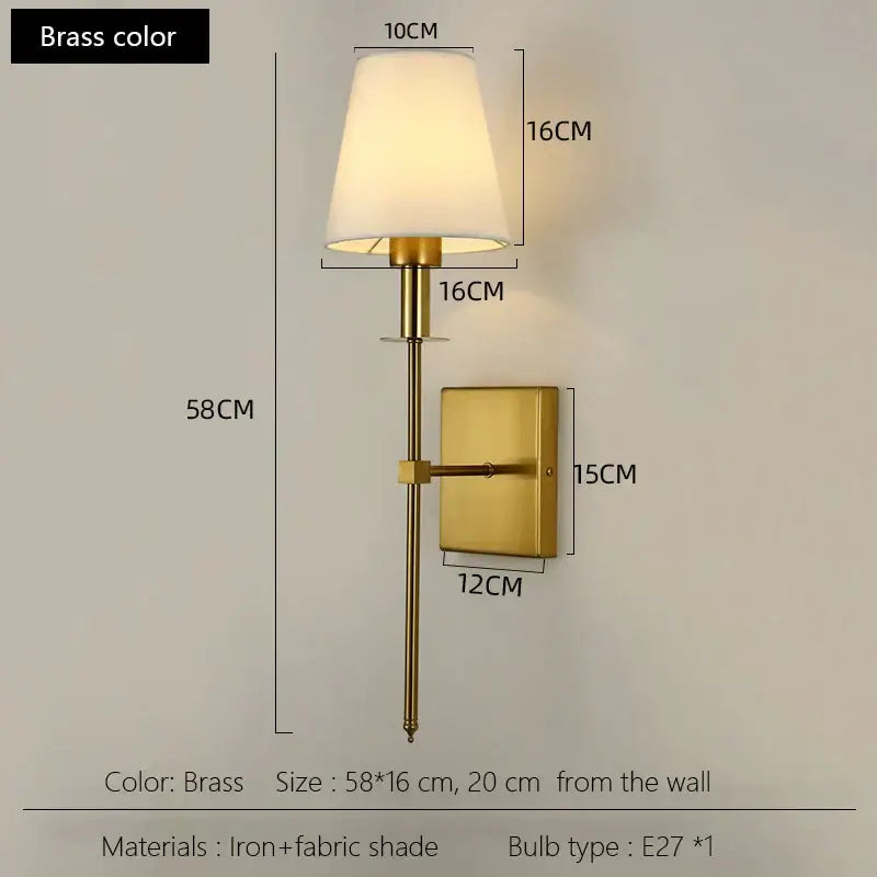 Black brass fabric shade wall sconce bedroom light