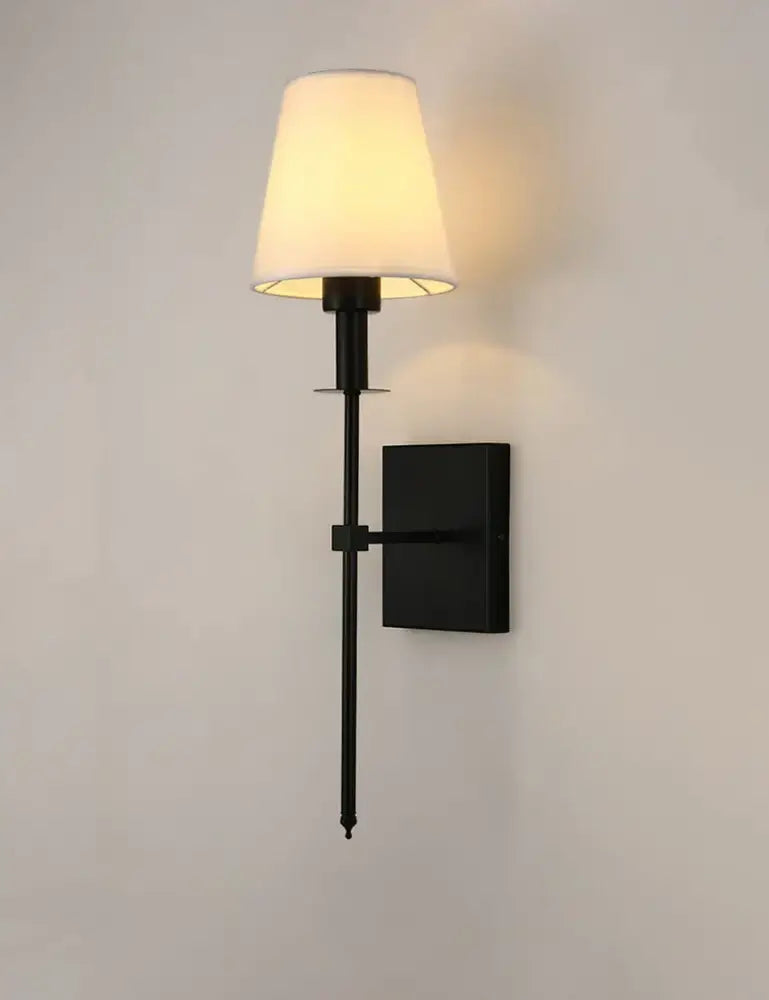 Black brass fabric shade wall sconce bedroom light