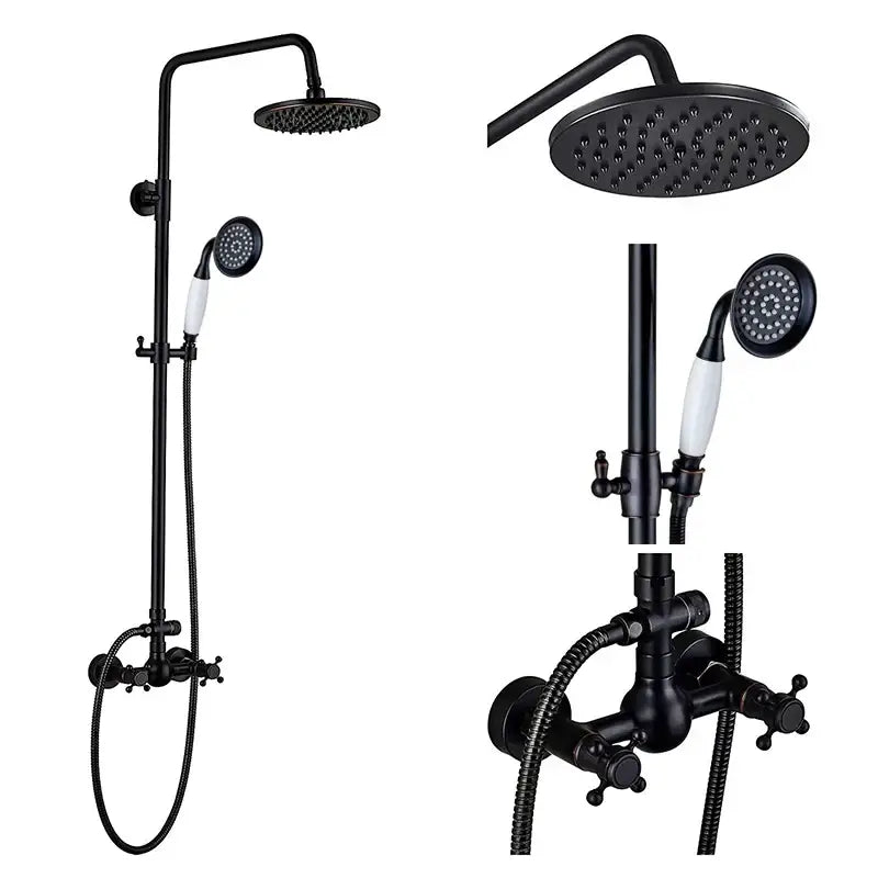 Black bronze rainfall shower faucet set with handheld for bathroom