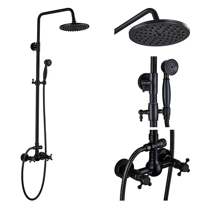 Black bronze rainfall shower faucet set with handheld for bathroom