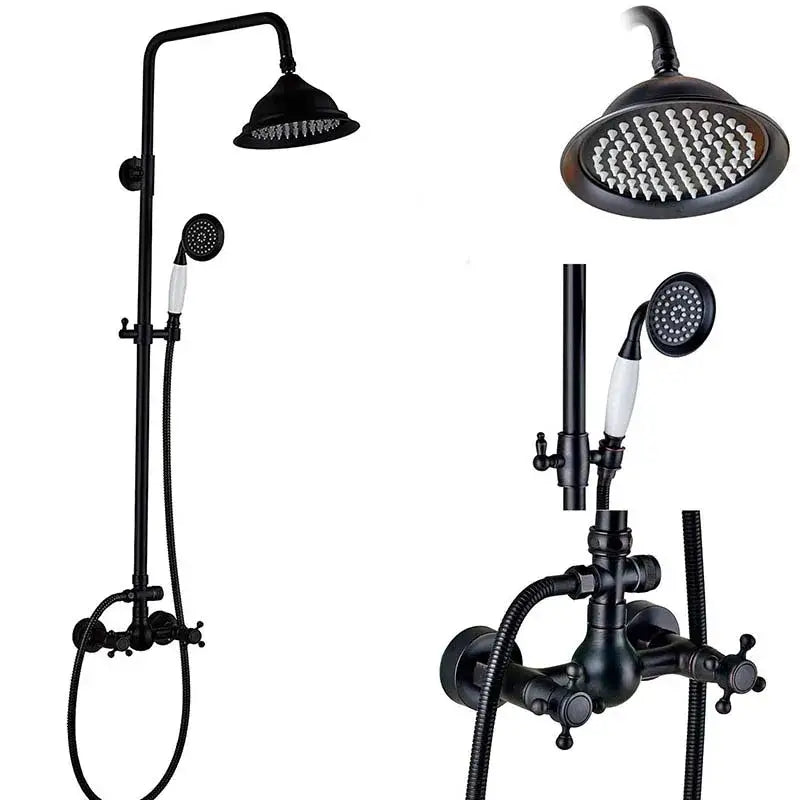 Black bronze rainfall shower faucet set with handheld for bathroom