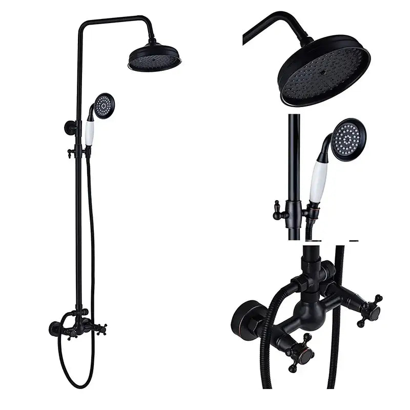 Black bronze rainfall shower faucet set with handheld for bathroom