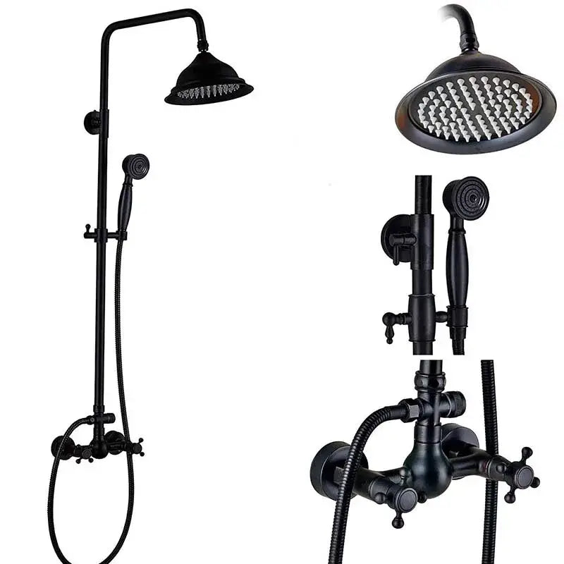 Black bronze rainfall shower mixer tap with handheld spray bathroom