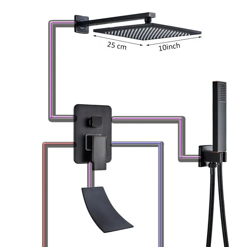 Black bronze square rainfall shower faucet set bathroom wall mount