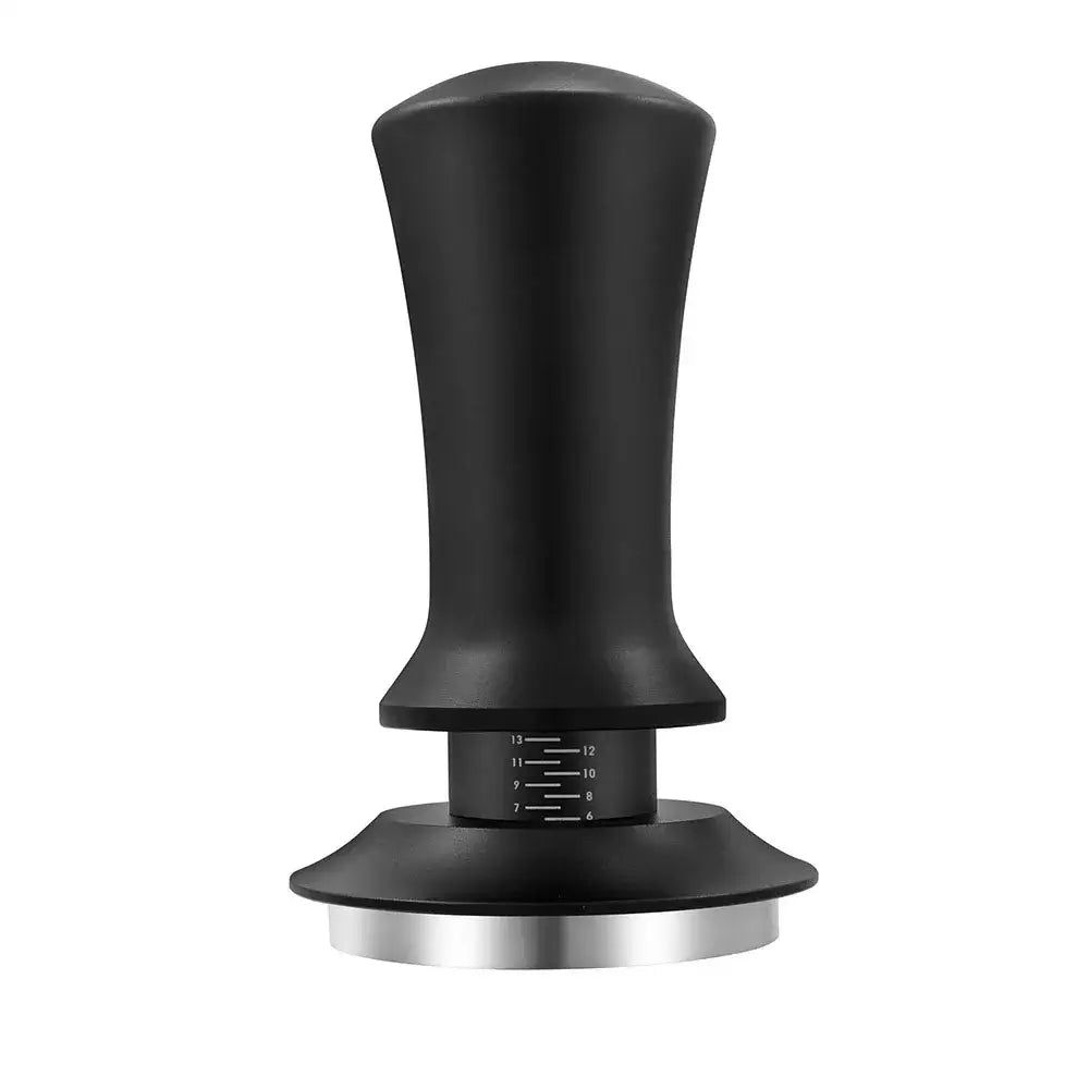 Black calibrated espresso coffee tamper kitchen spring handle tool