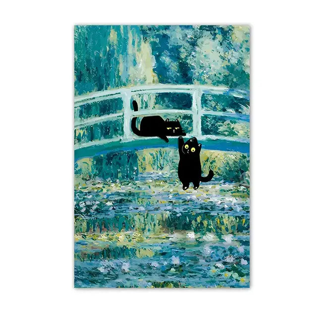 Black cat sunflower canvas wall art living room decor