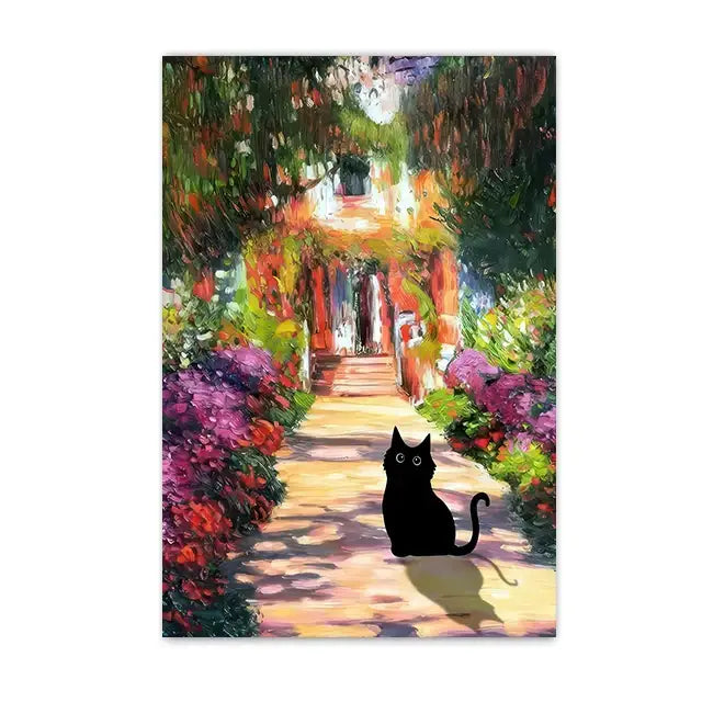 Black cat sunflower canvas wall art living room decor