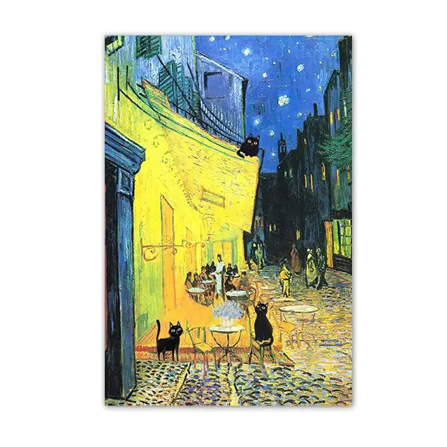 Black cat sunflower canvas wall art living room decor