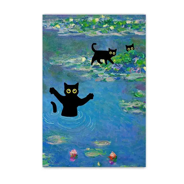 Black cat sunflower canvas wall art living room decor