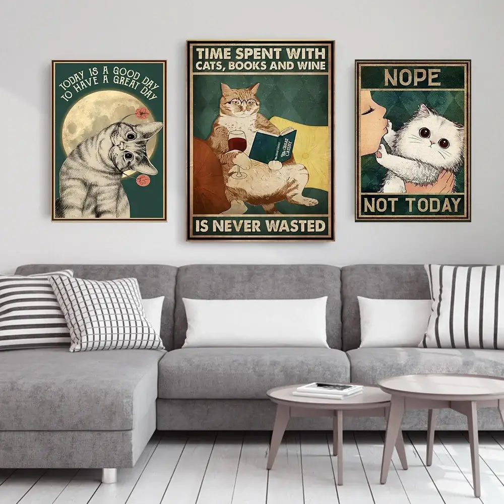 Vintage teal and gold black cat music poster living room wall art