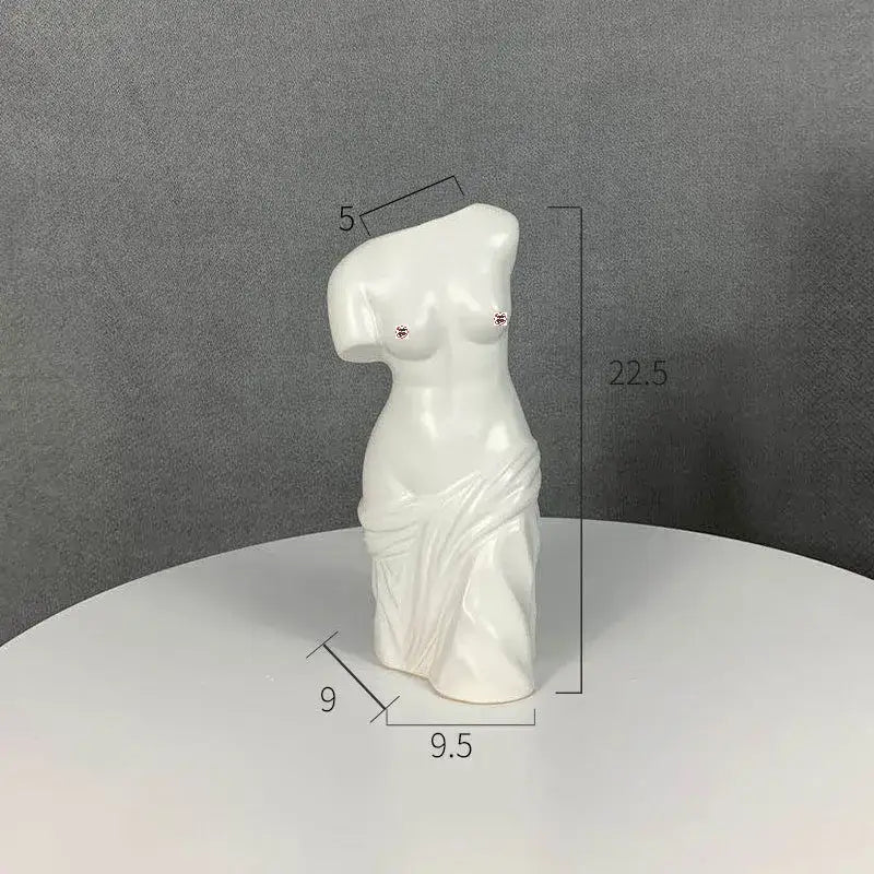 Black ceramic female body figurine bust vase living room decor