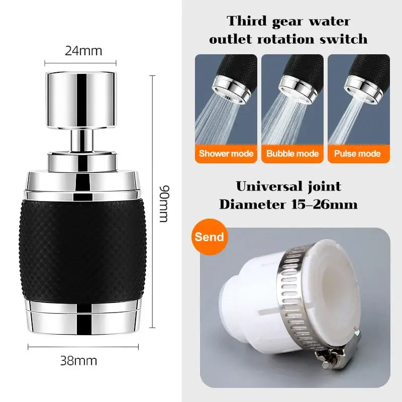 Black & chrome aluminum kitchen faucet 360 rotating splash nozzle