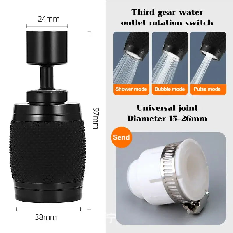 Black & chrome aluminum kitchen faucet 360 rotating splash nozzle