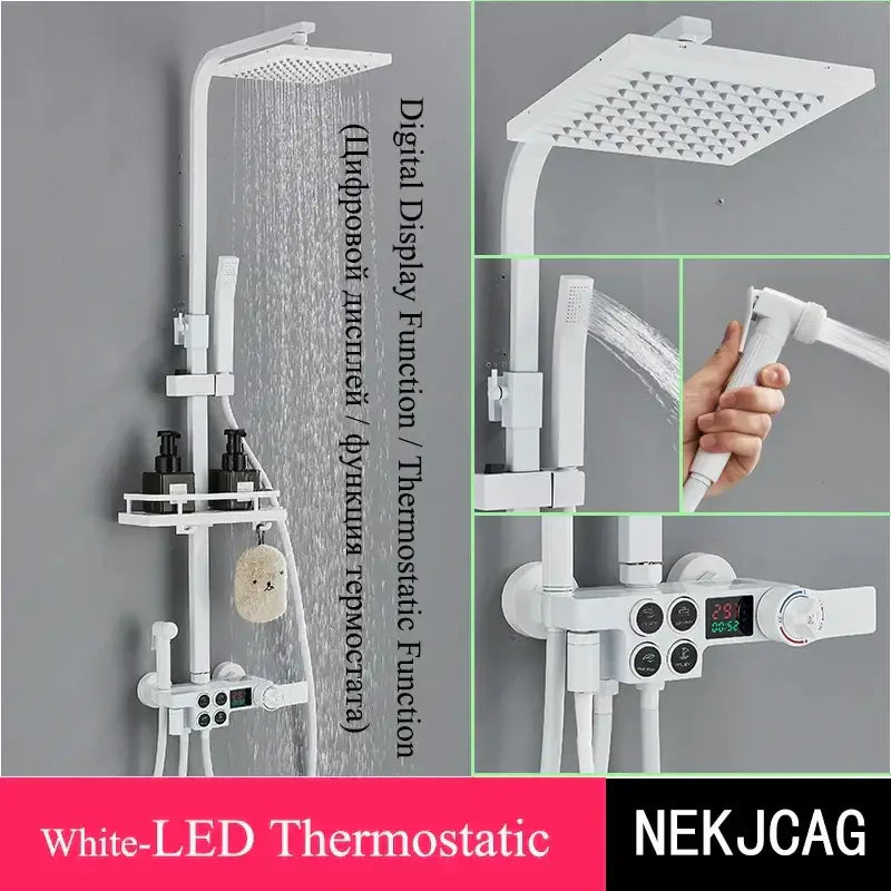 Black & chrome digital display thermostatic shower set bathroom system