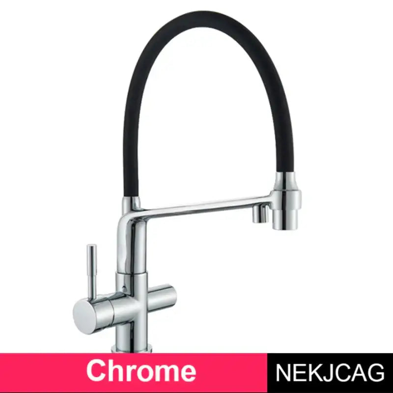 Black & chrome kitchen faucet with pull down sprayer and water filter