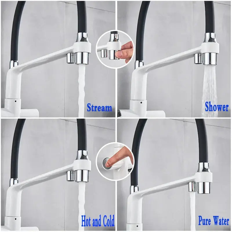 Black & chrome kitchen faucet with pull down sprayer and water filter