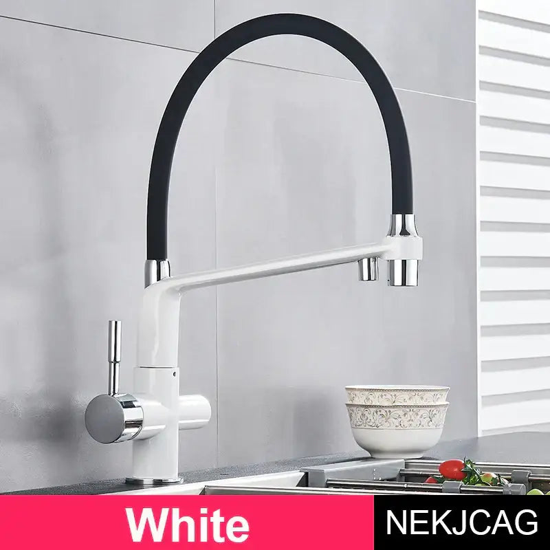 Black & chrome kitchen faucet with pull down sprayer and water filter