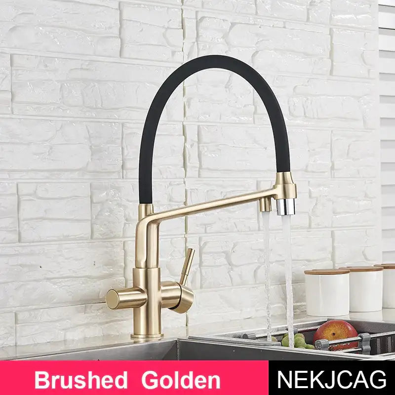 Black & chrome kitchen faucet with pull down sprayer and water filter