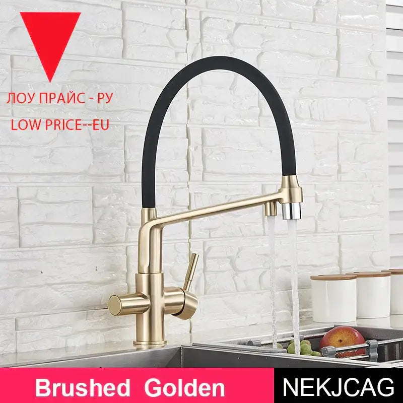 Black & chrome kitchen faucet with pull down sprayer and water filter