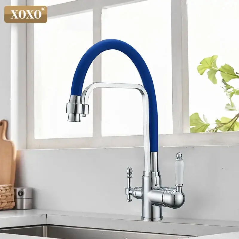 Black & chrome kitchen faucet with white ceramic handle