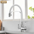 Black & chrome kitchen faucet with white ceramic handle
