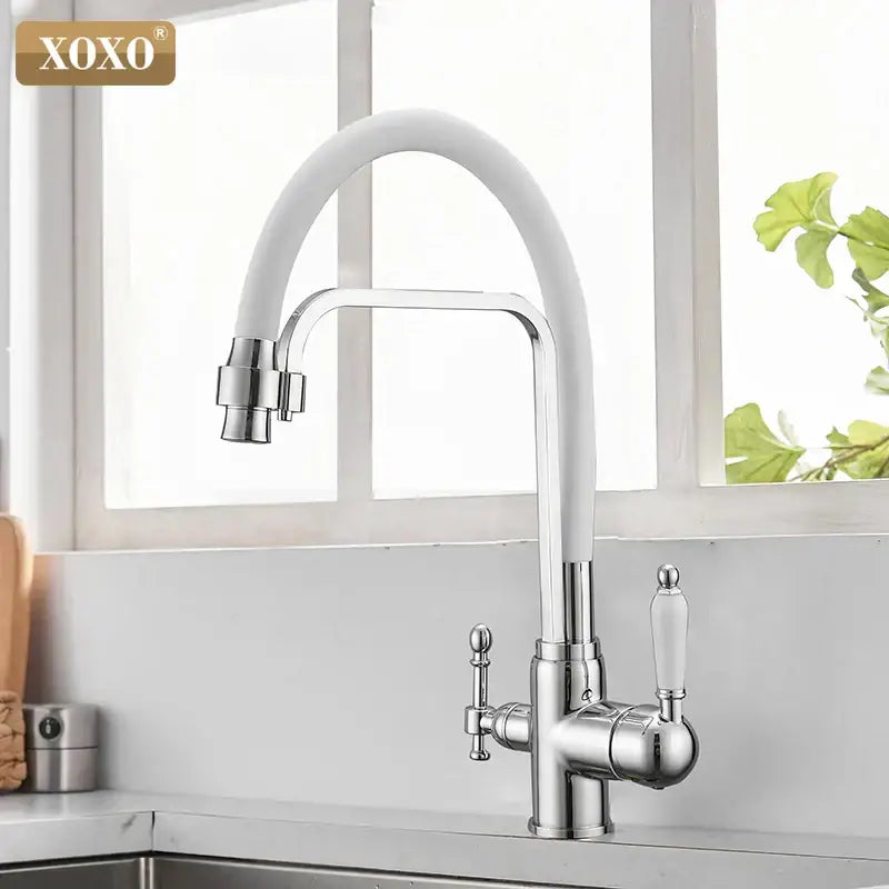 Black & chrome kitchen faucet with white ceramic handle