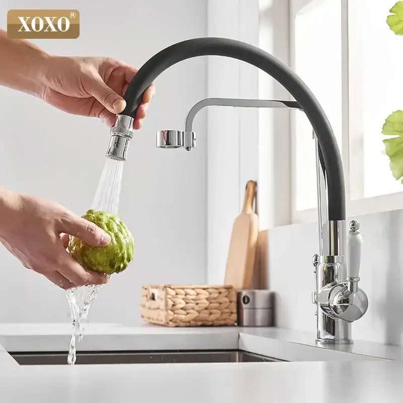 Black & chrome kitchen faucet with white ceramic handle