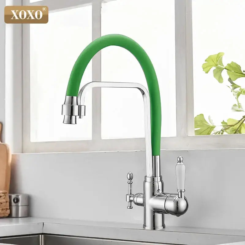 Black & chrome kitchen faucet with white ceramic handle